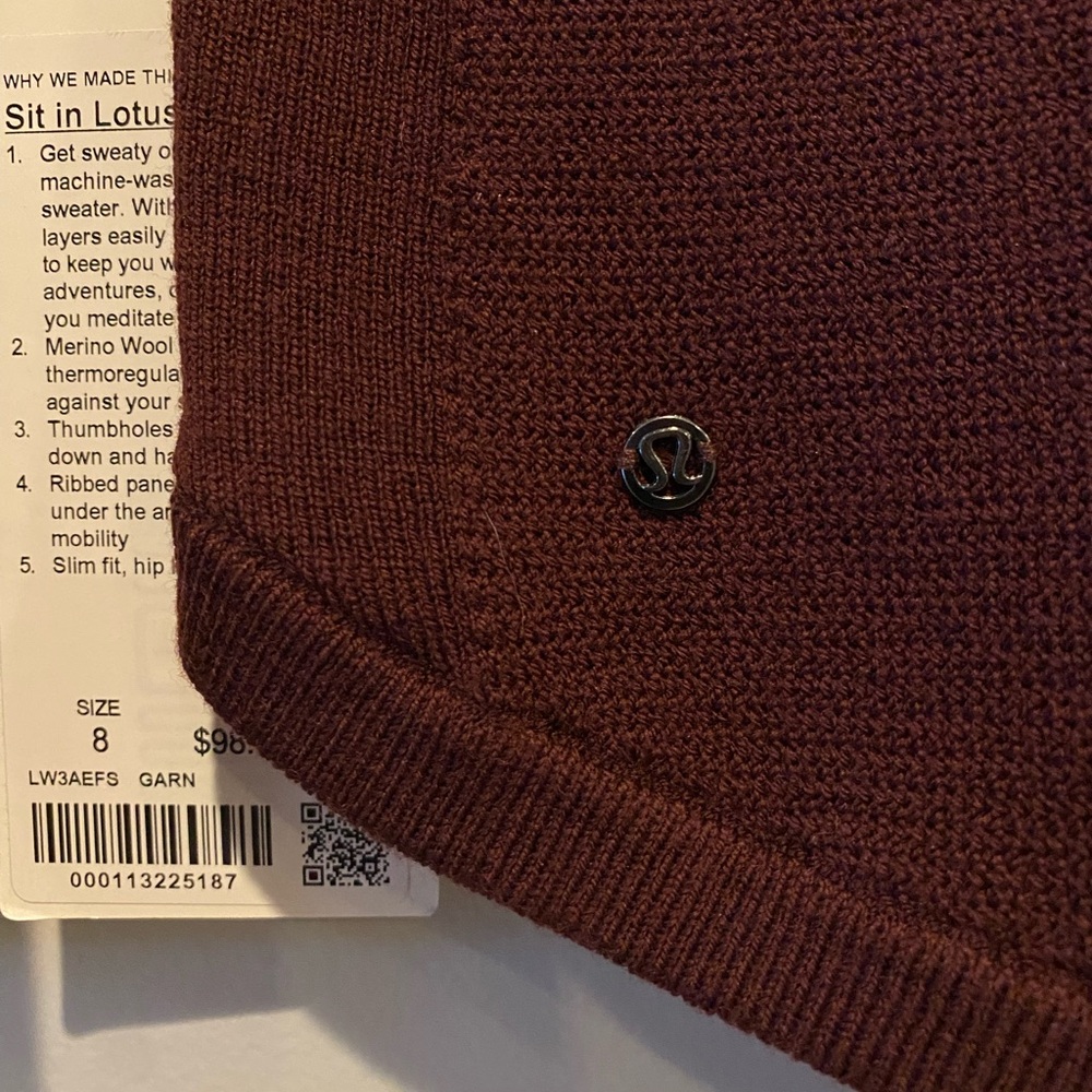 Lululemon Sit in Lotus Sweater Merino Wool Knit Stretch Womens 8 Red Maroon NWT - Picture 7 of 10